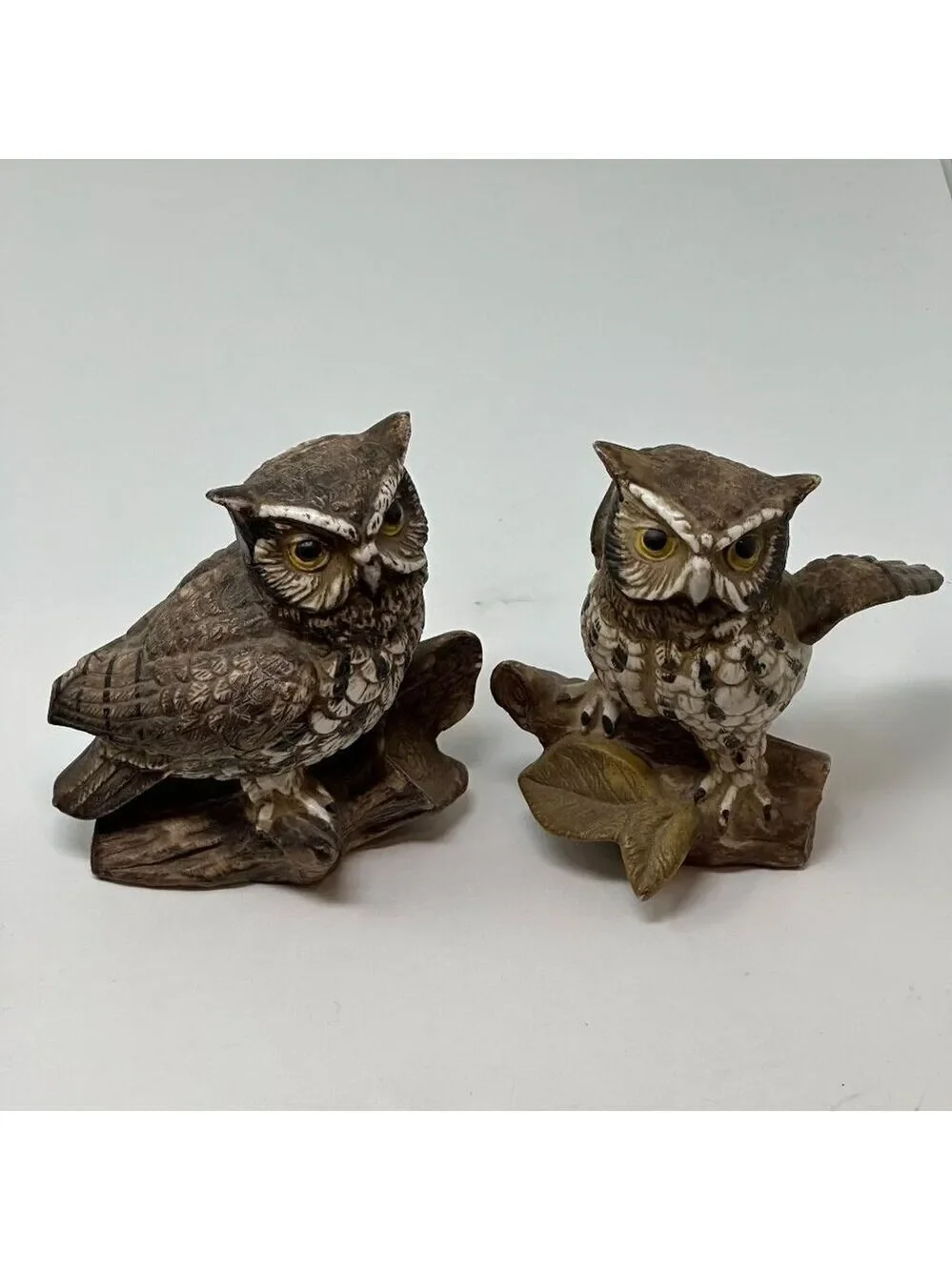 Homco Barn Owl Figurines Set 70s MCM Ceramic Brown Woodland Decor 1114 Vintage 2